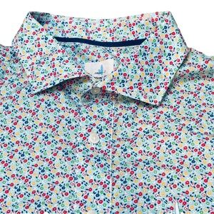Johnnie-O Hangin' Out Floral Button Up Shirt 2XL Blue Short Sleeve Surfer Beach